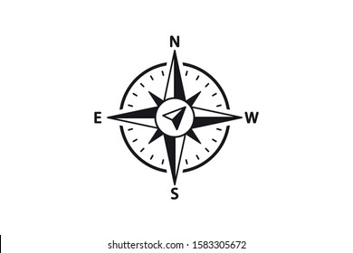 Compass Vector Icon. North, South, East and West indicated. Arrow Compass Icon