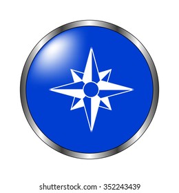 Compass - vector icon on the blue button