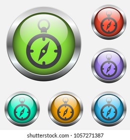 compass vector icon on color glass buttons