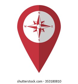 Compass - vector icon; red map  pointer