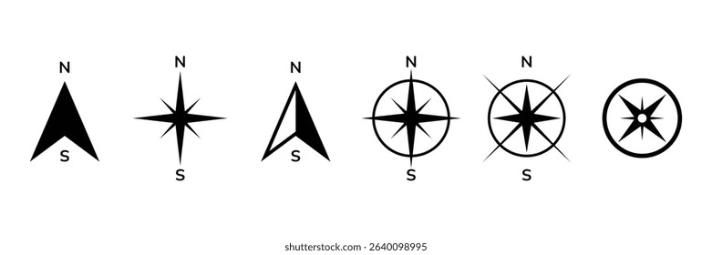 Compass Vector Icon Set. Navigation Directional Sign Design Elements. North South Symbol