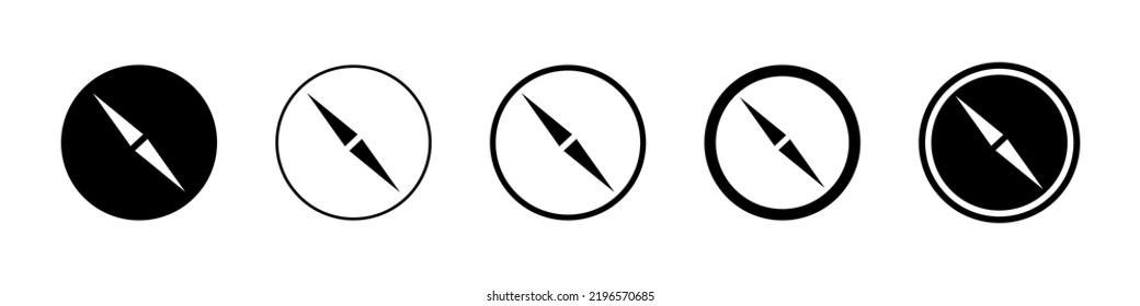 Compass vector icon set on white background. Compass with black arrow.