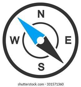 Compass vector icon. Style is bicolor flat symbol, blue and gray colors, rounded angles, white background.