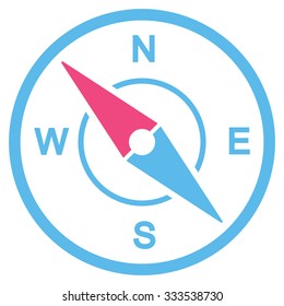 Compass vector icon. Style is bicolor flat symbol, pink and blue colors, rounded angles, white background.
