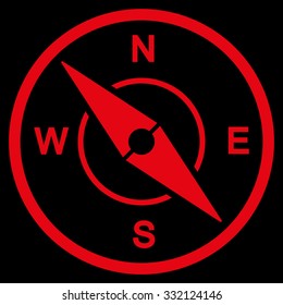 Compass vector icon. Style is flat symbol, red color, rounded angles, black background.