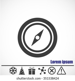 Compass vector icon.Bonus icons: snowflake, Christmas tree,gift,molecule,delete icon and Hazard warning attention sign.