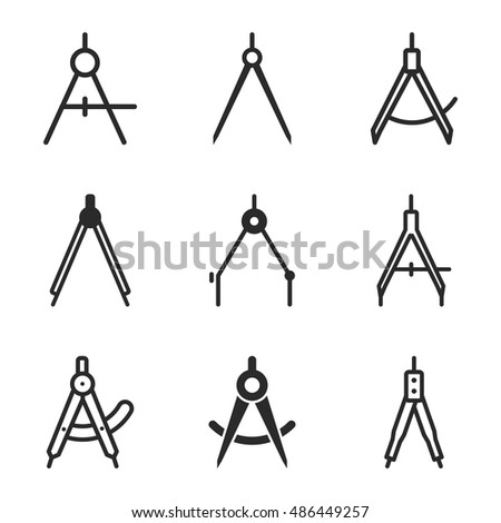 Compass vector icons. Simple illustration set of 9 compass elements, editable icons, can be used in logo, UI and web design