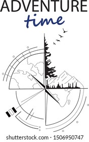 compass vector illustration with adventure travel concept , could be used for textile, t shirt print - Vektör