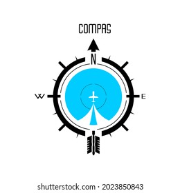Compass vector illustration with airplane drawing