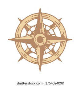 compass vector illustration in engraving style. steampunk antique compass clip art. voyage, expedition, direction showing navigation device. north, east, south, west.