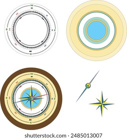 Compass, vector model, dial, arrow, star, panels  