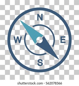 Compass vector pictogram. Illustration style is flat iconic bicolor cyan and blue symbol on a transparent background.
