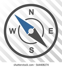 Compass vector pictogram. Illustration style is flat iconic bicolor cobalt and gray symbol on a hatch transparent background.