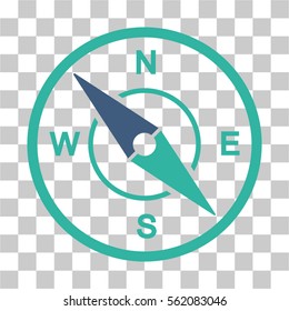 Compass vector pictograph. Illustration style is flat iconic bicolor cobalt and cyan symbol on a transparent background.