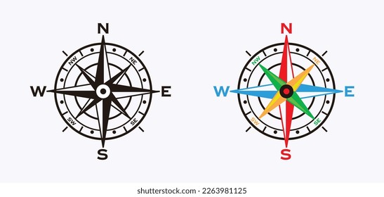 Compass vector set isolated on white background with dual color options vector