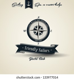 Compass Vintage Retro Nautical Badge | Editable EPS 10 vector