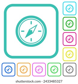 Compass vivid colored flat icons in curved borders on white background