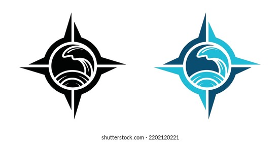 Compass with wave icon vector. Wind direction at sea with compass sign symbol illustration logo design