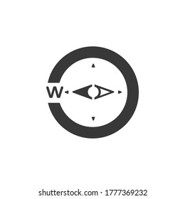 Compass. West direction. Icon. Weather glyph vector illustration