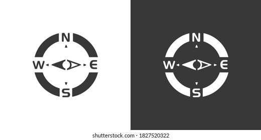 Compass. West direction. Isolated icon on black and white background. Weather vector illustration