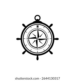 Compass and wheel ship on white background 