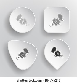 Compass. White flat vector buttons on gray background.