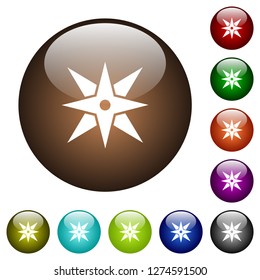 Compass white icons on round color glass buttons