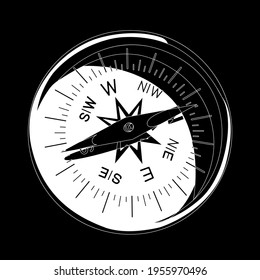 compass white on black background
