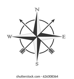 Compass with a wind rose and arrows in the old style. Compass dial design for tattoos and stickers. Vector illustration.