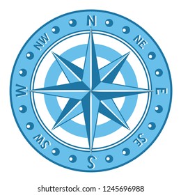 Compass. Wind rose in cartoon style. Blue colour