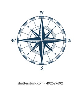 Compass wind rose design element. Isolated vector illustration on white background.