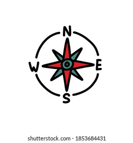 Compass, Wind Rose Doodle Icon, Vector Illustration