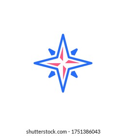 Compass wind rose flat icon, vector sign, navigational star colorful pictogram isolated on white. Symbol, logo illustration. Flat style design