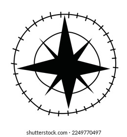 Compass wind rose hand drawn doodle black design element. 