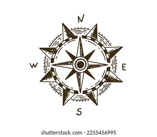 Compass Wind rose hand drawn Illustration.