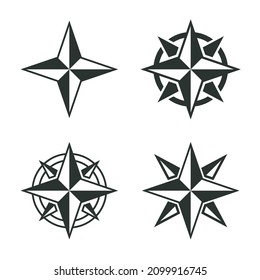compass with wind rose icon set, navigation signs