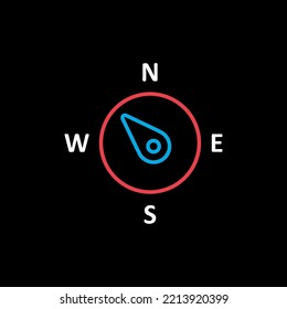 Compass Wind Rose Isolated Vector Icon On Black Background. Direction Northwest. Meteorology Sign. Graph Symbol For Travel, Tourism And Weather Web Site And Design, Logo, App, UI