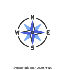 Compass wind rose line icon. linear style sign for mobile concept and web design. Navigation compass outline vector icon. Symbol, logo illustration. Vector graphics