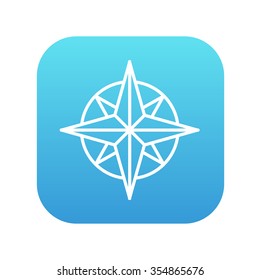Icono de la línea de rosa del viento de brújula para web, móvil e infografía. Icono de blanco vector en el cuadrado de gradiente azul con esquinas redondeadas aisladas en fondo blanco.