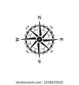 Compass. wind rose. Nautical compass icon isolated on white background. Design element for marine theme and heraldry. 