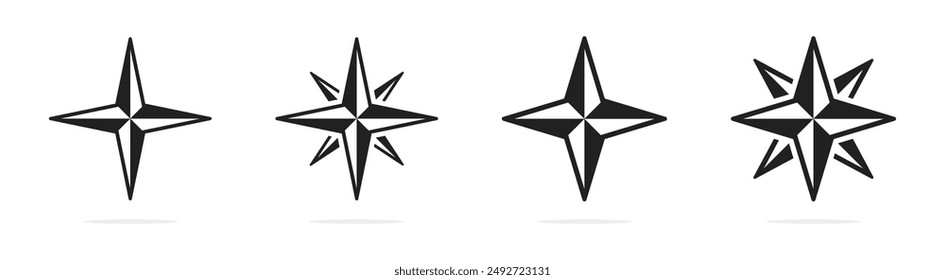 Compass. Wind rose. Navigational compass icons set. 