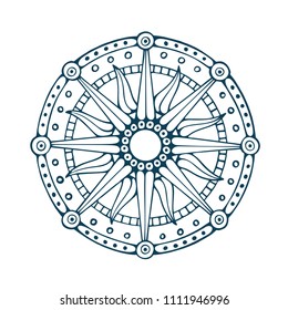 Compass. Wind rose. Old vintage compass rose symbol. Retro compass hand drawn vector illustration.
Nautical wind rose sketch.