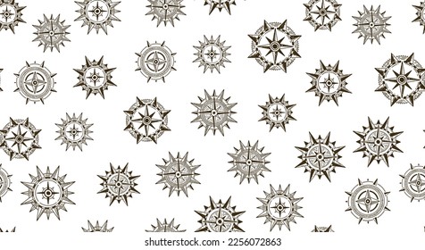 Compass Wind rose, pattern, hand drawn Illustration.