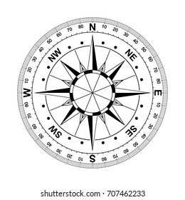 Compass or wind rose or star for marine navigation on a isolated white background as vector