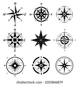 Compass wind rose vector design element set