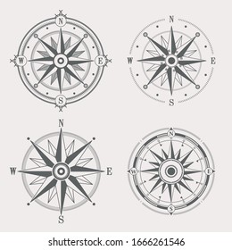 Compass wind rose vector design elements. Vintage navigator icon set