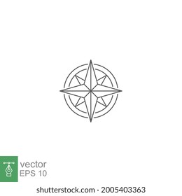 Compass wind rose vector icon line with North, South, East and West indicated. nautical Direction and navigation for geography exploration. Vector illustration. Design on white background. EPS 10