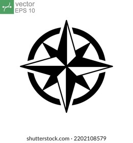 Compass wind rose vector icon solid with North, South, East and West indicated. nautical Direction and navigation for geography exploration. Vector illustration. Design on white background. EPS 10