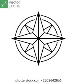 Compass wind rose vector icon line with North, South, East and West indicated. nautical Direction and navigation for geography exploration. Vector illustration. Design on white background. EPS 10