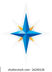 Compass wind-rose. Blue and orange star on white background. Vector illustration.
